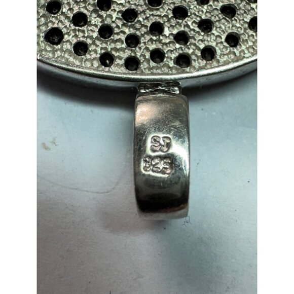 Estate Sterling Silver 925 Dog Tag Pendant Black & White Crystals 13.7g SJ Mark - Picture 5 of 8